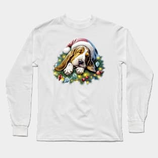 Lazy Basset Hound Dog at Christmas Long Sleeve T-Shirt